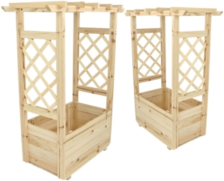 2er Set Pflanzkästen mit Rankgittern & Dach - Tannenholz - 58 x 34 x 103cm