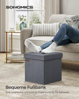 SONGMICS Sitzbank mit Stauraum aus Samt, klappbare Sitztruhe, Aufbewahrungsbox mit Deckel, Fußbank, 38 x 38 x 38 cm, bis 300 kg belastbar, für Flur, Wohnzimmer, Schlafzimmer, schiefergrau LSFDE227G01