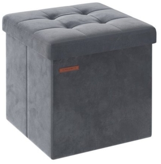 Songmics Sitzbank mit Stauraum aus Samt, klappbare Sitztruhe, Aufbewahrungsbox mit Deckel, Fußbank, 38 x 38 x 38 cm, bis 300 kg belastbar, für Flur, Wohnzimmer, Schlafzimmer, schiefergrau LSFDE227G01