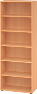 bümö Regal Buche, Standregal aus Holz für 6 Ordnerhöhen - Bücherregal 80 cm breit, Aktenregal für Ordner & Bücher, Büroregal, Holzregal, Ordnerregal, Aufbewahrungsregal, Buchregal, 968RE-6