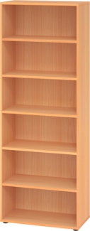 bümö Regal Buche, Standregal aus Holz für 6 Ordnerhöhen - Bücherregal 80 cm breit, Aktenregal für Ordner & Bücher, Büroregal, Holzregal, Ordnerregal, Aufbewahrungsregal, Buchregal, 968RE-6