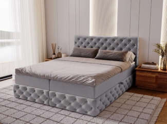 GrainGold Boxspringbett mit Bettkästen CANOLO, Modern Bett mit Kopfteil - 160x200 cm, Grau (1x Bett + 1x Topper)