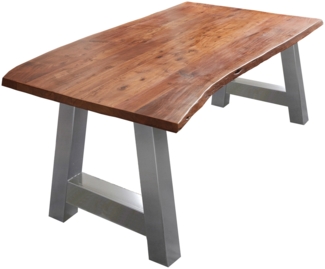 Vollholz Esstisch »Athen« im Landhausstil Baumkante Akazie Nussbaum 120x80 silber 525004