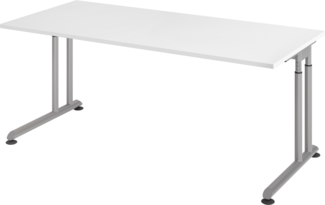 bümö höhenverstellbarer Schreibtisch Z-Serie 180x80 cm in weiß, Gestell in Silber - großer PC Tisch für's Büro manuell höhenverstellbar, Computertisch verstellbar, ZS-19-W-S