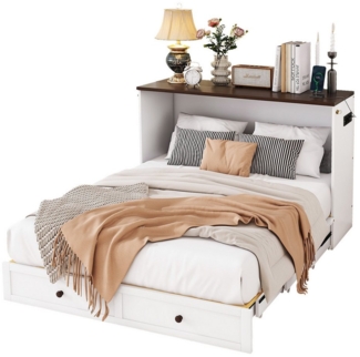 OKWISH Schrankbett Doppelbett,Stauraumbett,mit Stauraum & USB & Steckdose (Schrankbett, Mobiles Plattformbett mit Schubladen & Regal, USB-Steckdose & Ladeanschluss, Flexibles Bett für Schlafzimmer & Jugendzimmer, Ohne Matratze, 140 x 200 cm) ohne Matratze