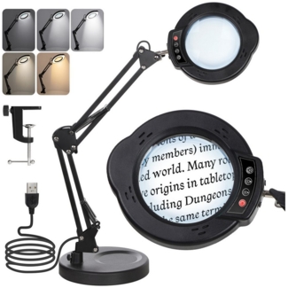 QUBEBU LED Schreibtischlampe Dimmbar Klemmlampe 10x Lupenleuchte Lupenlampe Einstellbar Leselampe, 1 Kits, Dimmbar in 5 Farben, verstellbarer Standfuß, 360° schwenkbar, für Arbeit, Lesen, Hobbys, Nähen, Basteln, Juweliere, Modellbau