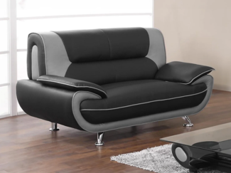 Vente-unique - Sofa 2-Sitzer - Kunstleder - Schwarz & Grau - NIGEL