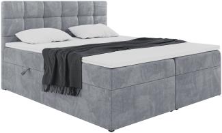 MEBLINI Boxspringbett TAPO 2 160x200 cm mit Bettkasten - H3/Grau Samt Polsterbett - Doppelbett mit Topper & Taschenfederkern-Matratze