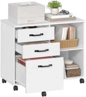 VASAGLE Aktenschrank, Rollcontainer, frei beweglich, mit Rollen und 3 Schubladen, für Dokumente in DIN A4, Letter-Format, Druckerständer, Industriestil, Weiß von SONGMICS OFC041W01