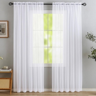 BYSURE Gardine NF10WH00980 (2 St), Stangendurchzug, transparent, Transparent - Voile Gardinen Wohnzimmer Modern