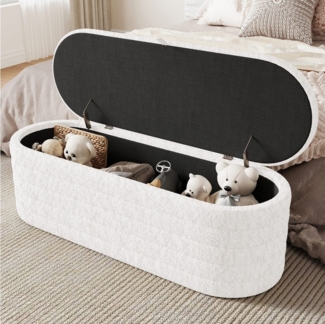 BlingBin Sitzbank mit Stauraum, Schuhbank mit Sitzfläche, Sofahocker (1er Set, 1-St, Polsterhocker mit Stauraum 120x40 cm), für Schlafzimmer Moderne Polsterbank Bettbank (Weiß)