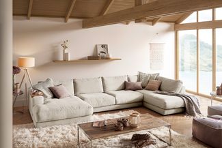 KAWOLA Sofa MADELINE Wohnlandschaft U-Form Cord cremeweiß Longchair links 86 x 224 x 425 cm