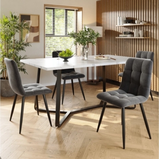 MODFU Essgruppe Moderner Küchentisch Set,Essgruppe, (Modernes Esstisch-Set (5 Stück) mit marmorierter Tischplatte und schwarzen Metallbeinen, 4 graue Samt-Esszimmerstühle, komfortabel und elegant für Esszimmer & Büro, langlebiges Design für 4-6 Persone...