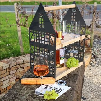 UNUS HOME Etagere Etagere Weinhaus, (grau aus Metall und Holz), Serviertablett Servierständer Serviergestell Servierplatte Holzetagere