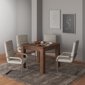 FORTE Dining Tables Esstisch ausziehbar, Holzwerkstoff, Braun, 90 x 75,9 x 90,4 cm