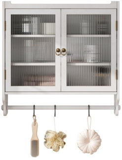 OKWISH Hängeschrank Wandhängeschrank,Glas-Wandregal (Vintage 63 cm Wandregal mit Doppelglastüren – 3 Stufiger Stauraum mit Handtuchhalter, Naturholz – Wandmontage für Badezimmer, Küche, Esszimmer – Stabil & Platzsparend) Gewichtskapazität: 5 kg pro Regal