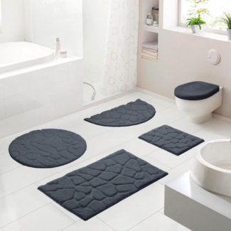 Grund Badematte Ashtar, Badvorleger, Badezimmer Teppich, 3D-Design, Höhe 20 mm, rutschhemmend beschichtet, schnell trocknend, Polyester, rechteckig, Hoch-Tief-Design mit organischer Steinoptik, Made in Europe