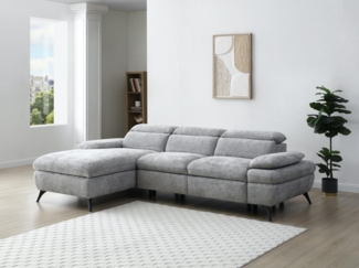 Vente-unique - Ecksofa mit Schlaffunktion mit Bettkasten - Ecke links - Strukturstoff - Grau - MORAVA