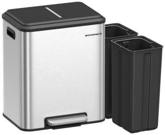 SONGMICS Mülleimer, Küche, Mülltrennsystem 2 x 15 L, 2 Fächer für Recycling und Restmüll