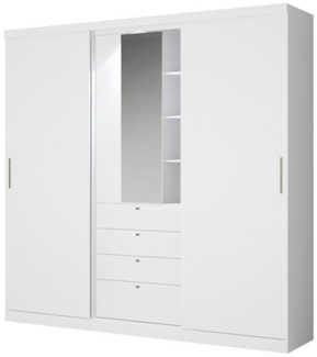 Vente-unique - Kleiderschrank mit 2 Schiebetüren & Schubladen + Spiegel - B. 240 cm - Weiß - BODIL