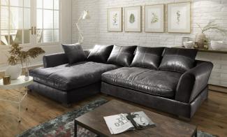 Ecksofa TIZIAN L-Form in Wildlederoptik-Schwarz /Ottomane Links