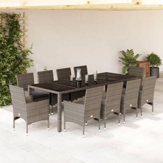 vidaXL 11-tlg. Garten-Essgruppe mit Kissen Grau Poly Rattan Glas 3278592