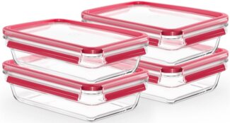 Emsa Frischhaltedose Clip&Close, Made in Germany, Glas, (4-tlg), backofen-, gefrierfest, mikrowellengeeignet, (4 Dosen mit Deckel)
