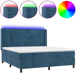 vidaXL Boxspringbett mit Matratze & LED Dunkelblau 180x200 cm Samt 3139641