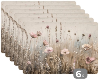 MuchoWow Platzset Blumen - Rosa - Modern - Beige, (6-St), Platzsets, Tischset, Abwaschbar, Tischsets, Platzdeckchen