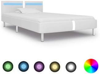 vidaXL Bettgestell mit LED Weiß Kunstleder 90x200 cm, Mit Beleuchtung [280851]