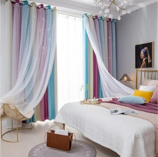 FOUORTUNATE-BEE Gardine Vorhänge Blickdicht Kinderzimmer Halbtransparent (2 St), Geeignet für Schlafzimmer und Wohnzimmer