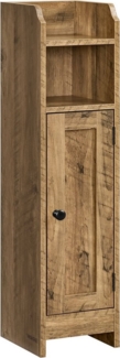 VASAGLE Badezimmerschrank klein, Badschrank schmal, stehend, mit Tür und Regal, kleiner Schrank für Toilettenpapier, Toilettenschrank, verstellbare Ablagen, 20 x 18 x 80 cm, honigbraun, BBK310K01