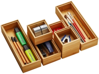 SO-TECH® Schubkasteneinsatz Stapelbare ORGA-BOX BAMBUS Schubladen Aufbewahrungsboxen, 6er Set