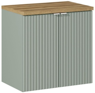 LINE REED GREEN Badmöbel-Set 60 cm mit Tischplatte (40x60cm), Reed Grün,Eichenküste Evoke