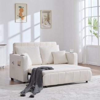 MODFU Sofa Klappsofa mit USB-Ladefunktion und Aufbewahrungstasche, Schlafsofa, Kleines, platzsparendes Loungesofa für Wohnzimmer und Apartments, Inklusive Kissen, Becherhalter, für Wohnzimmer und kleine Apartments