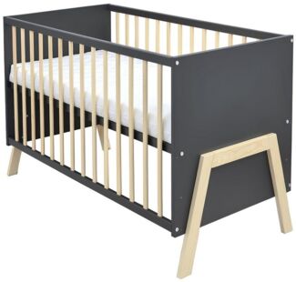 Baby-Delux Babybett Juna Anthrazit Kiefer, Kinderbett 60x120 weiß Kiefer Schutzgitter Matratze