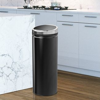 HOMCOM Mülleimer 50L, elektrisch, automatisch, mit Deckel, rostfrei, für Bad, Büro, Küche, Esszimmer, Stahl, Schwarz
