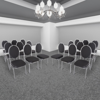 Stapelstuhl 8er-Set, Bankettstuhl stapelbar, Stahl Silber, Stoff Schwarz | Raburg David