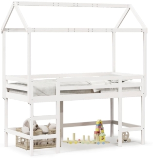 vidaXL Hochbett mit Leiter und Dach Weiß 90x190 cm Massivholz Kiefer 3282155