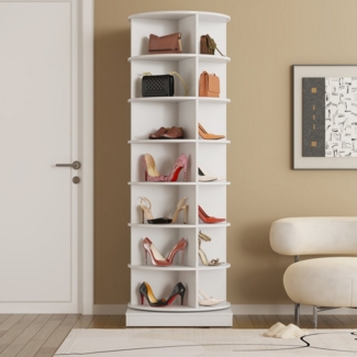 MC Star Schuhregal 360° drehbarer Schuhschrank in Weiß, 7 Ebenen, für bis zu 28 Paar Schuhe
