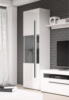 Lomadox Vitrine TURDA-83 weiß modern mit Absetzungen in schwarz, B/H/T: ca. 60/204/39 cm