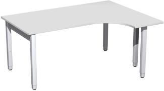 PC-Schreibtisch '4 Fuß Pro Quadrat' rechts höhenverstellbar, 160 x 120 x 68-86cm, Lichtgrau / Silber