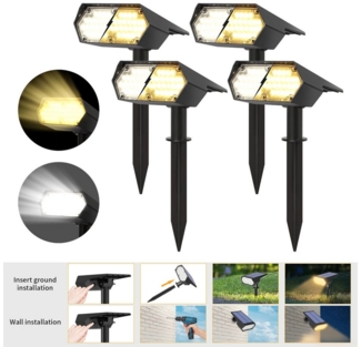 QUBEBU LED Solarleuchte LED Solarleuchte Solarstrahler 1/2/4/6 Stück LED Solar Gartenleuchte, Warmweiß+Weiß, LED fest integriert, IP65 Wasserdicht, Solarlampe, Gartenstrahler