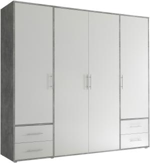 Kleiderschrank >Valencia< (BxHxT: 206x195x60 cm) in Beton Optik / Weiß