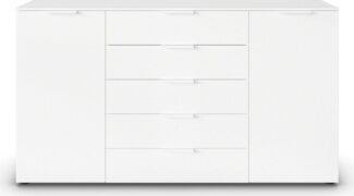 Rauch Möbel Flipp, Kombikommode, Kommode mit Stauraum für Wohnzimmer, Schlafzimmer, Flur, 4 Fachböden, Alpinweiß, 2-türig, 5 Schubkästen, Griffe weiß, 180 x 100 x 42 cm