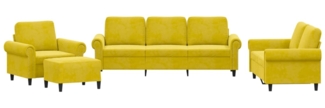 vidaXL 4-tlg. Sofagarnitur mit Kissen Gelb Samt 3202186