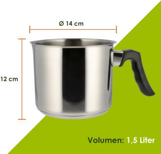 Level One Topf Kochtopf Milchtopf 14 cm Induktion, Edelstahl unbeschichtet | 12 cm hoher Rand, 1,5 Liter Volumen | spülmaschinengeeignet, für alle herdarten geeignet