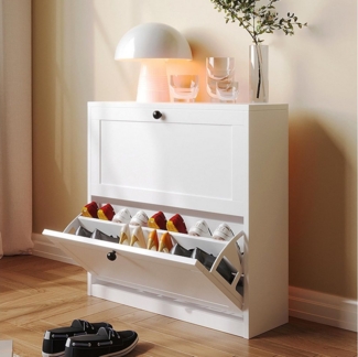VOWNER Schuhschrank mit 2 Klappen, Schuhregal Schmal, 80 x 24 x 80 cm