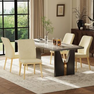 COLAMY Gepolsterte Küchenstühle, 4er Set, Moderne Esszimmerstühle mit hoher Rückenlehne, gepolsterte Esstisch stühle mit Massivholzbeinen für Restaurant/Café/Zuhause, Beige