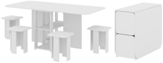 Rodnik Essgruppe Klapptisch-Hocker-Set 5 in 1, (Esstisch-Set, klappbar, 5-tlg, für kleine Räume), Tisch-Transformer, XL, kompakt, funktional, Hocker im Tisch verstaubar